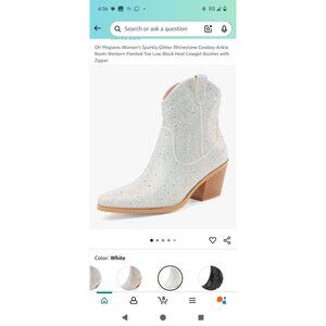 Sparkly pearl rhinestone cowboy ankle Boots Western pointed toe block heel